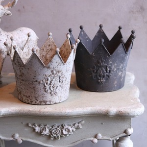 mondimanche 植木鉢　クローヌポットSDGY｜シャビーシック　王冠デザインでお花とよく合う　UF623