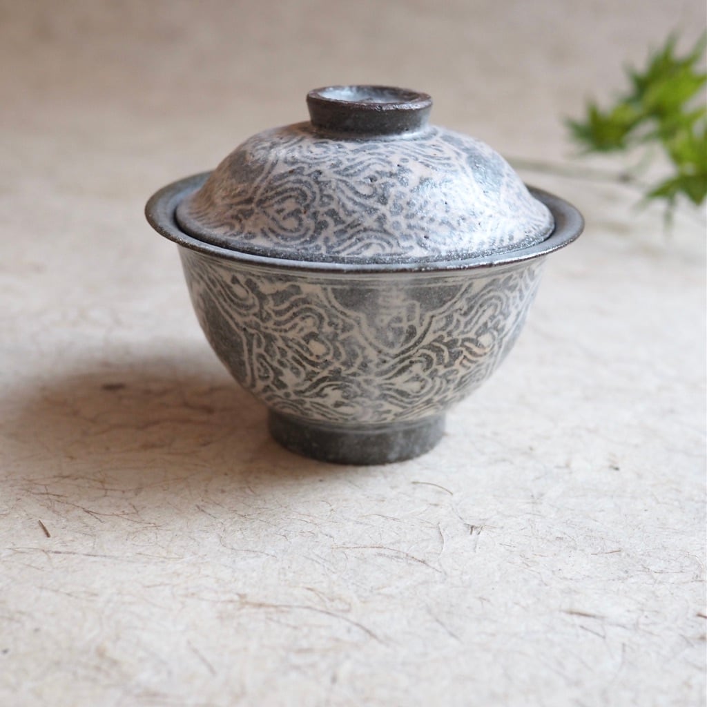 土本訓寛・久美子/象嵌 蓋碗 蝶・蓮華・福寿