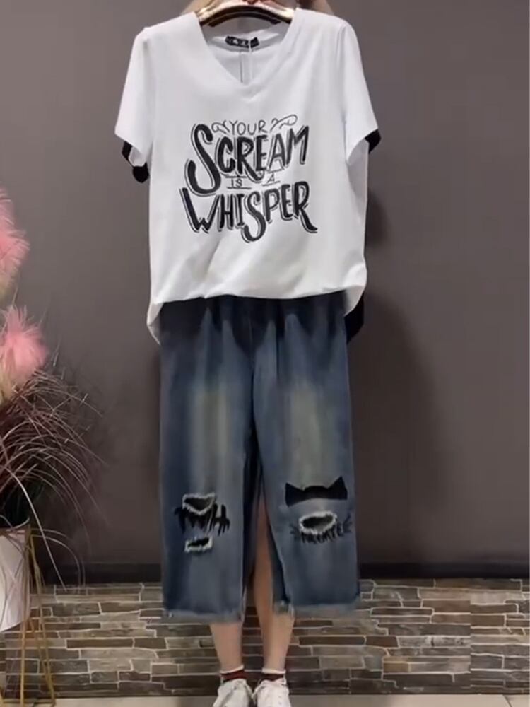 ルーズTシャツ シャツ トップス サマージーンズ 大きめサイズ 夏物 ミックスインファッション79341985451