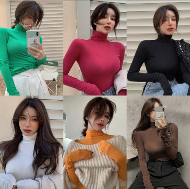秋冬新作 レディース トップス ハイネック インナー 無地 細身 カラフル ニット