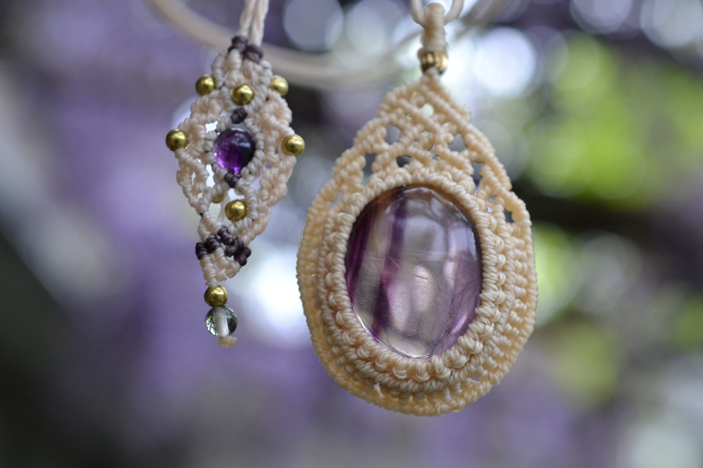 パープル★フローライト マクラメペンダントflo001