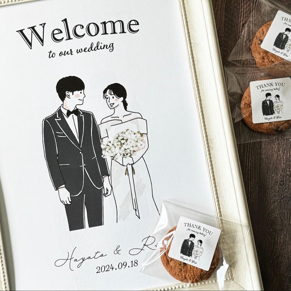 【 ウェルカムボード & サンキューシール セット 】 イラスト ちょっとデフォルメ 似顔絵 おしゃれ データ付き