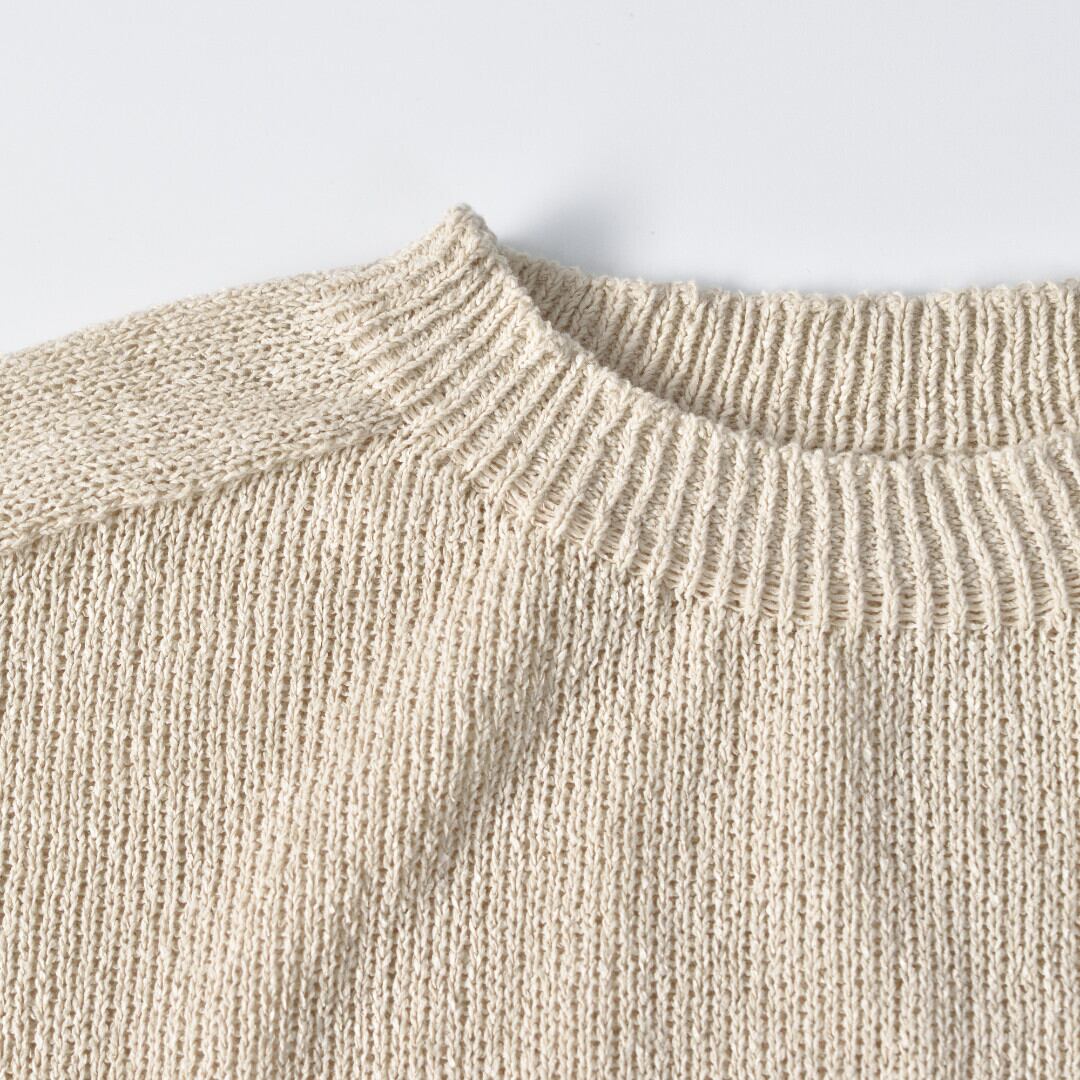 LinenYa リネンや as it is. 和紙クルーネック半袖ニット・ベージュ 和紙の風合いとドライなタッチがおススメのニットです