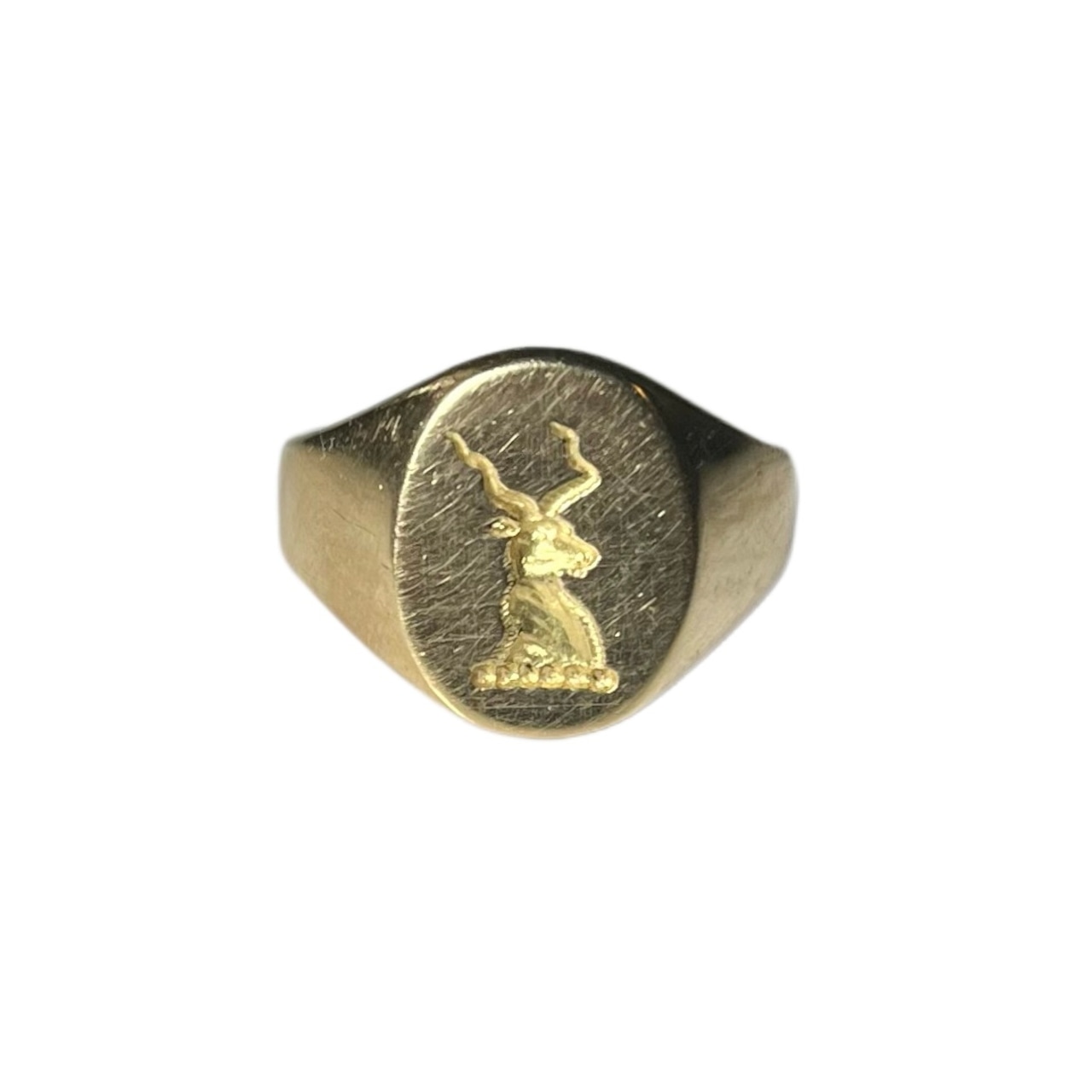 vintage 18ct gold super heavy gauge intaglio ring " stag "