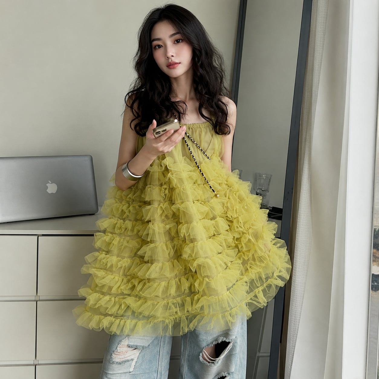 Airy Tulle Voluminous Ruffle Mini Tops*S-332