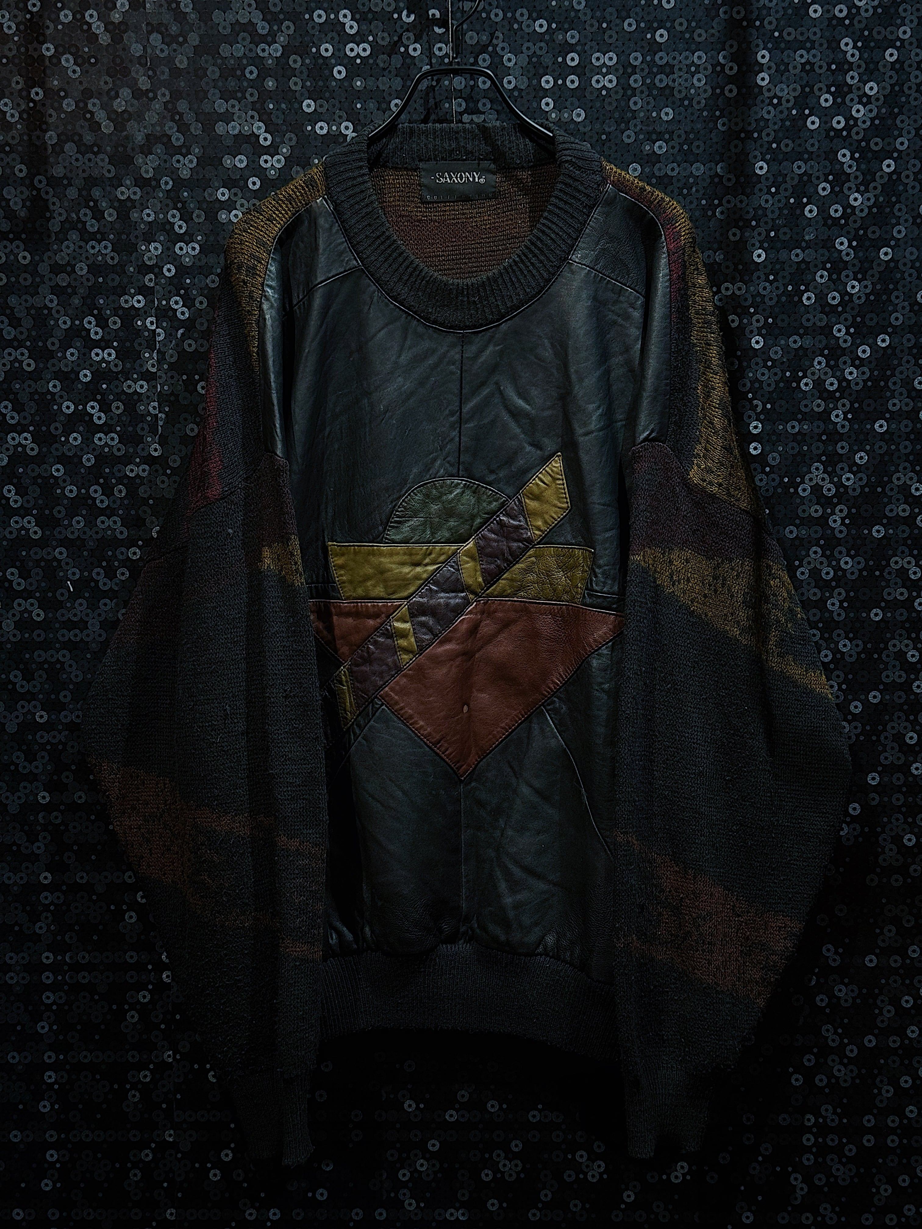 "SAXONY"vintage 90's leather Knit sweater