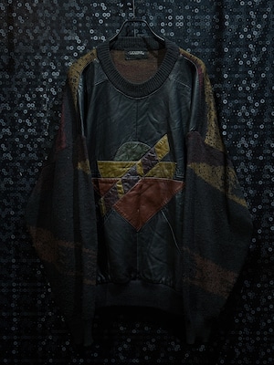 "SAXONY"vintage 90's leather Knit sweater