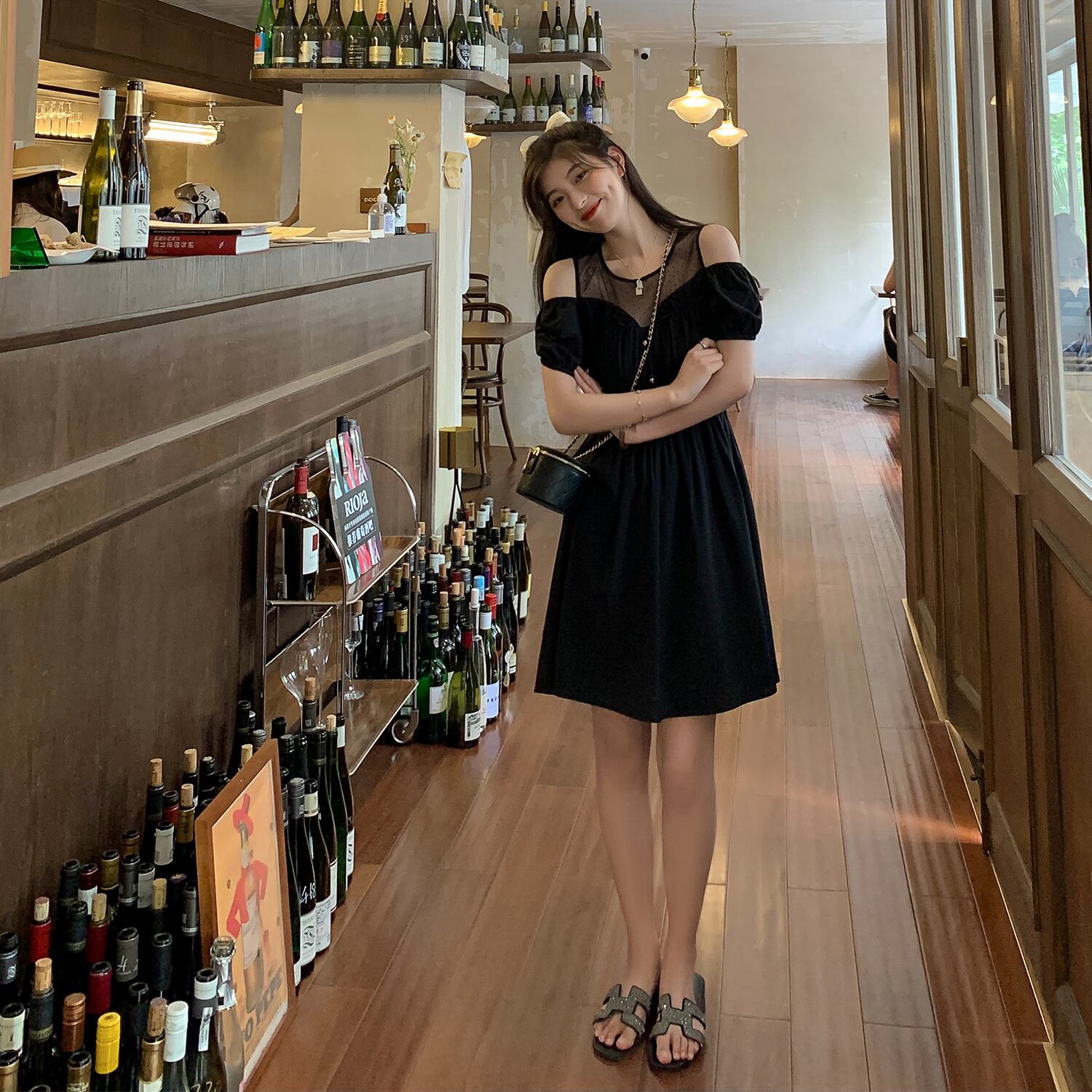 ブラウンレース水玉バックカラー HUCHUJING82320338795