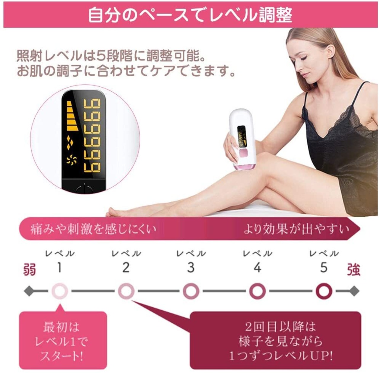 脱毛器 IPL 光美容器 家庭用 美肌機能搭載 99万発 5段階調整 