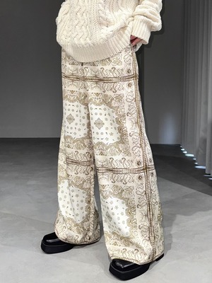 satin paisley wide pants / beige