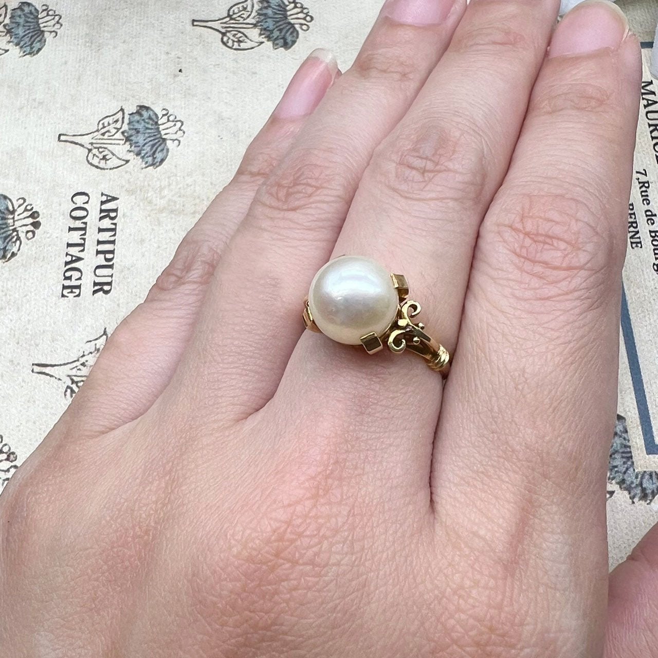K18 真珠 日本の昭和レトロ・グ Japanese vintage ring 〜美しい照りを