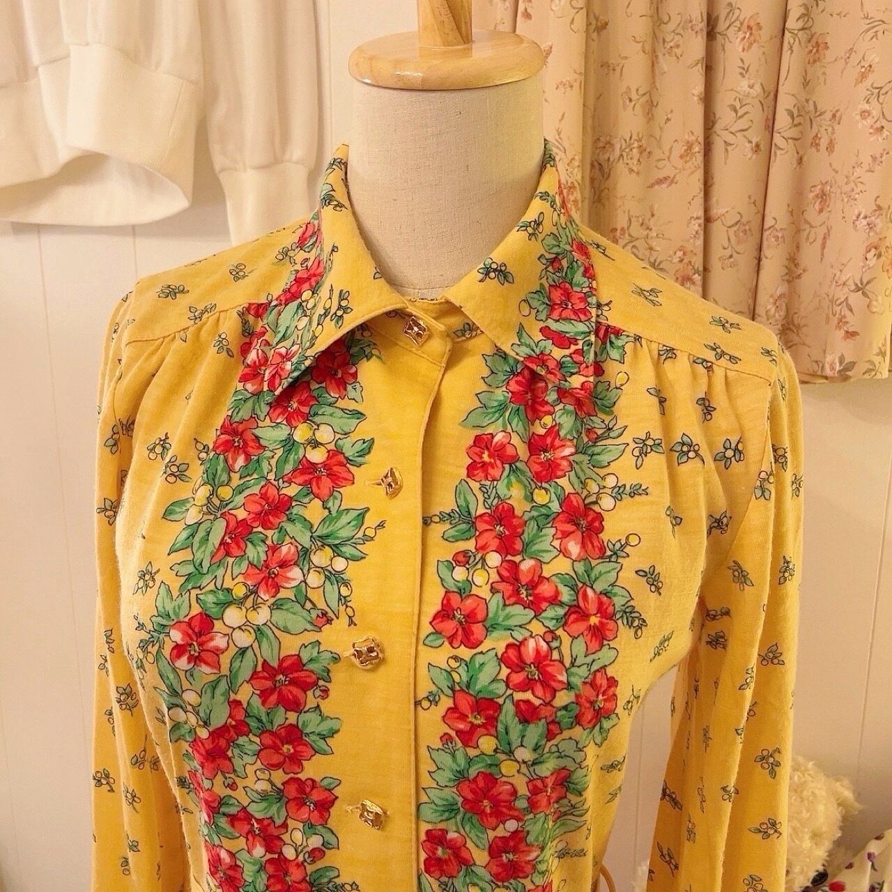 flower line yellow gather one-piece