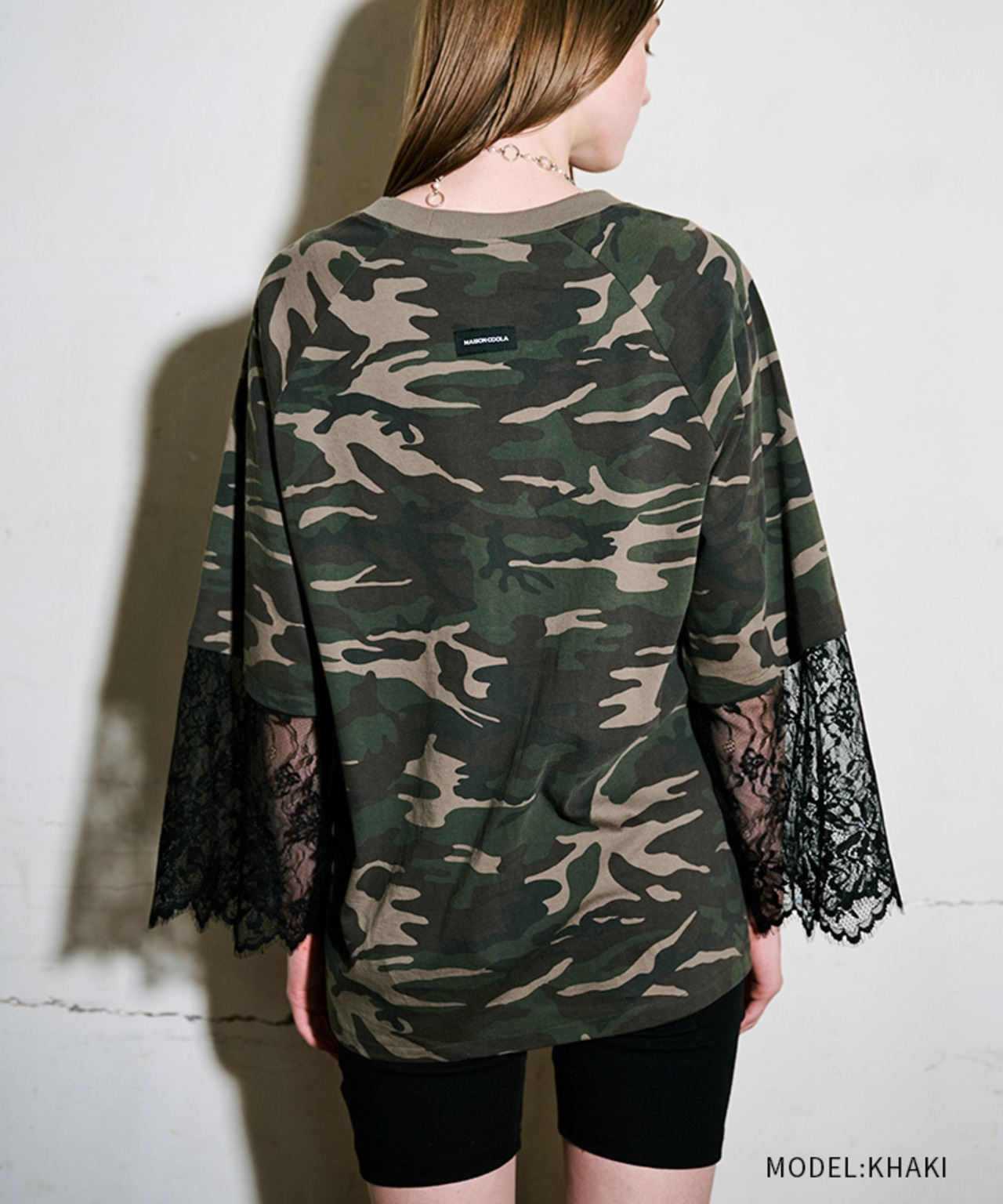 レーススリーブレイヤードカモTシャツ (KHAKI)　CQ-48122