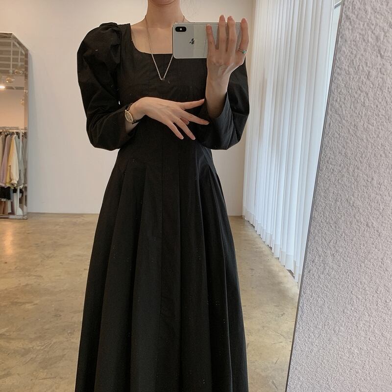 パフスリーブ スクエアネック ワンピース 全2色 D0496 Alluredress パフスリーブ スクエアネック ワンピース 全2色 D0496 Alluredress