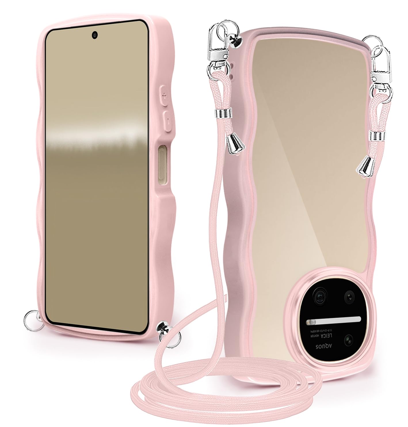 AQUOS R11 ケース クリア ショルダー 耐衝撃 かわいい 人気 SH-51G カバー 透明 アクオス R11 スマホケース 薄型 軽量 首かけ 肩掛け 縄掛けケース ストラップ付き 取り外し可能 長さ調整可能(ピンク)