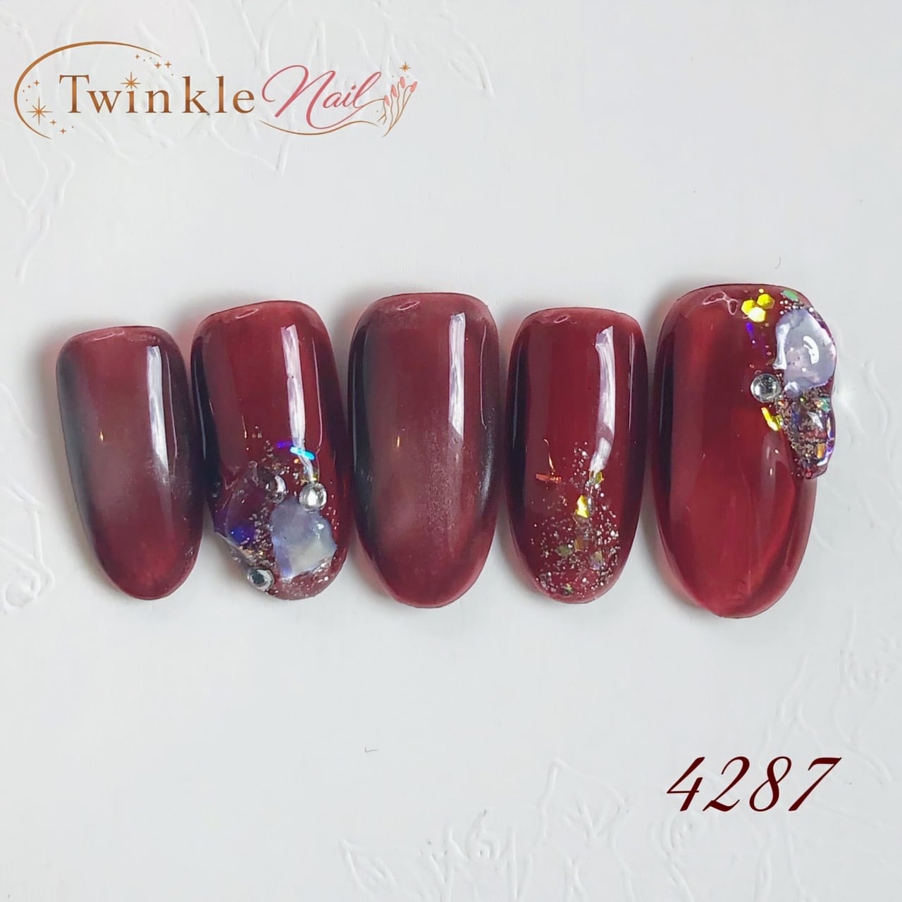 ネイルチップ【4287】ブラウンレッドネイル | Twinkle Nail