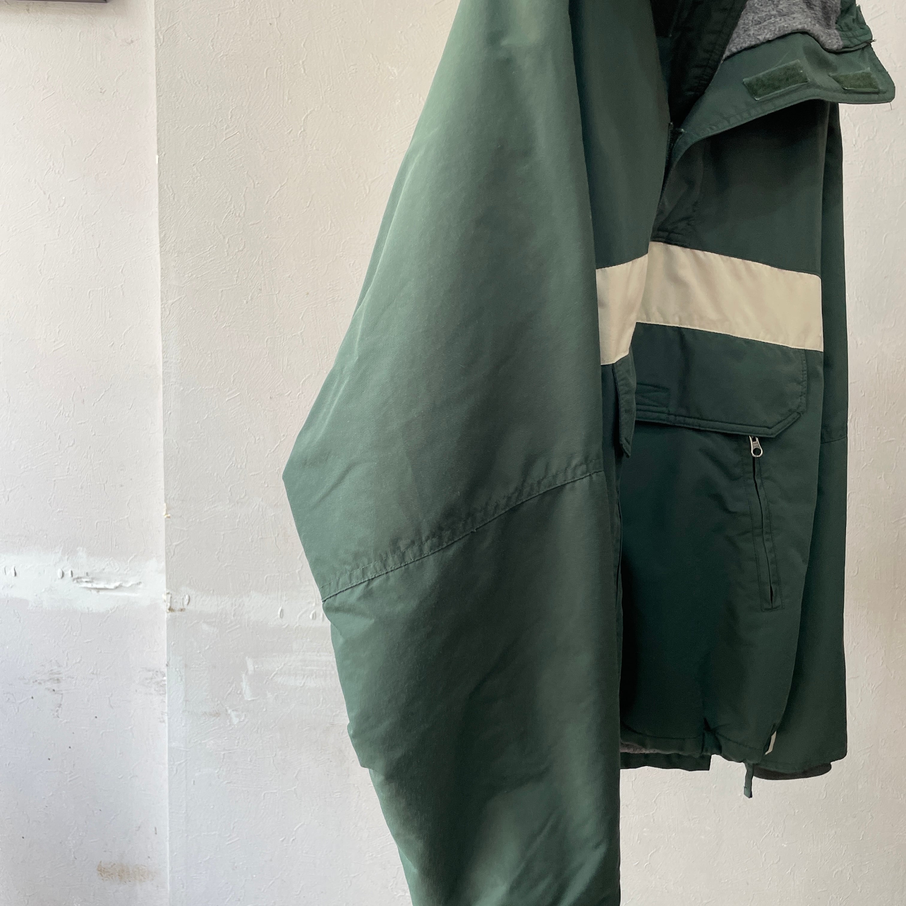 90s ジェイクルー ナイロンアノラックパーカー 裏フリース グリーン M