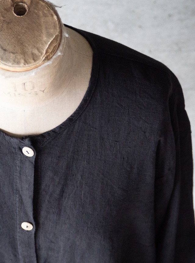 "RUSS BERENS" 1990s Linen no-collor shirt jacket
