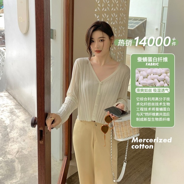 ニットカーディガン薄手サマージャケット ロング 夏物 HUCHUJING5272487074