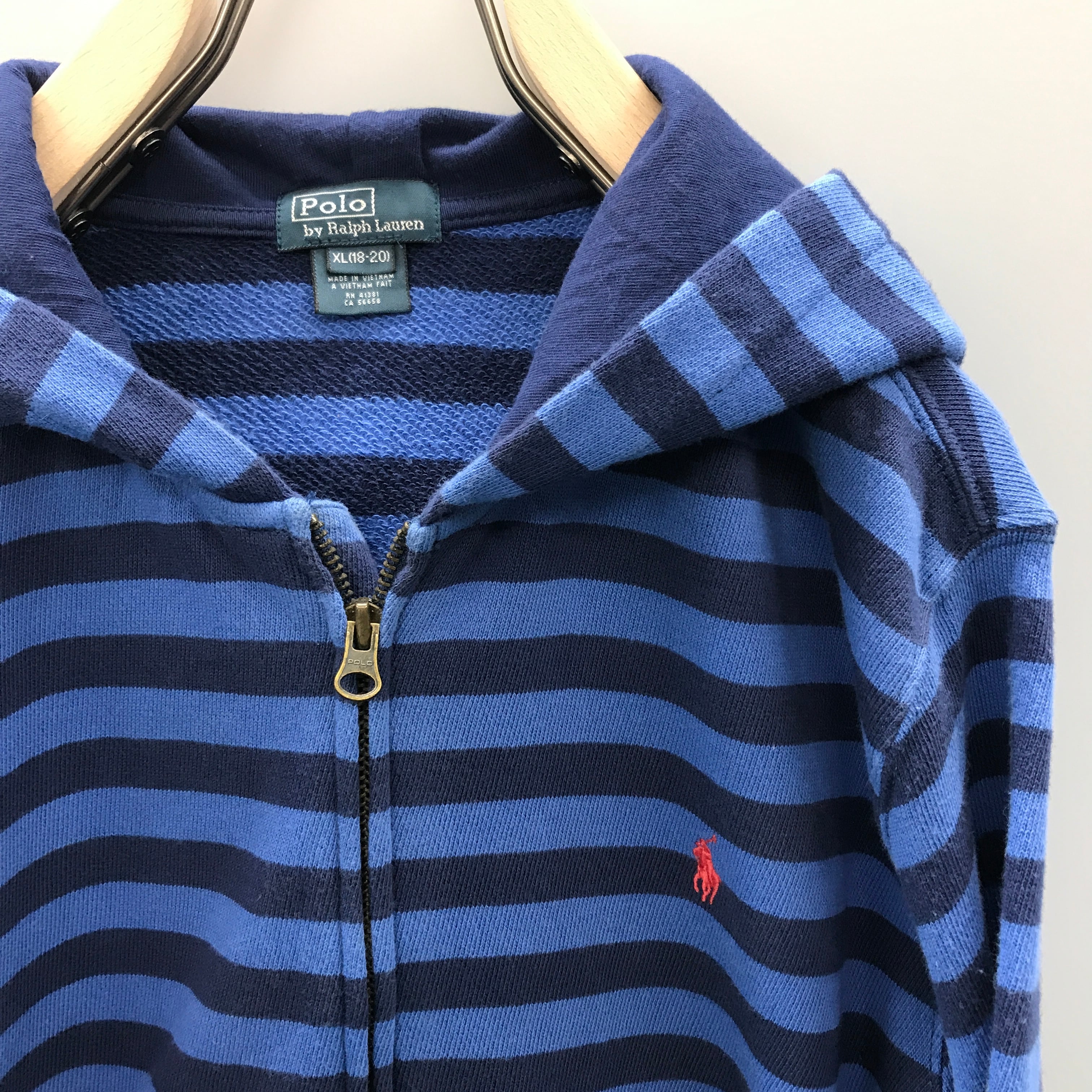 [SALE]11/25迄　期間限定価格　90年代 POLO by Ralph Lauren ラルフローレン ネイビーマリンボーダー スウェット  裏パイルパーカー