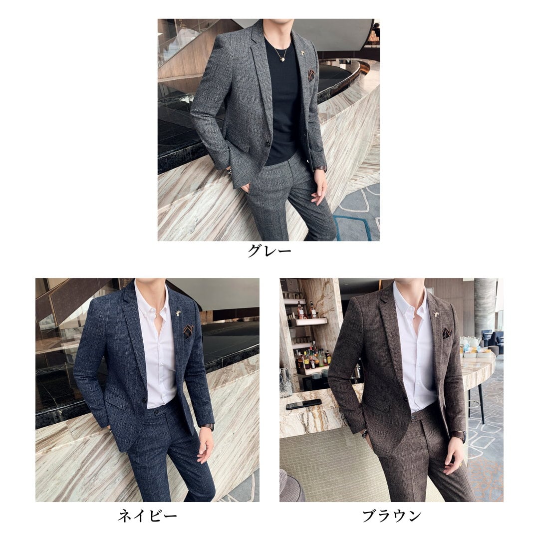 チェック柄 カジュアルスーツ ツーピース 3カラー A1746 | メンズ