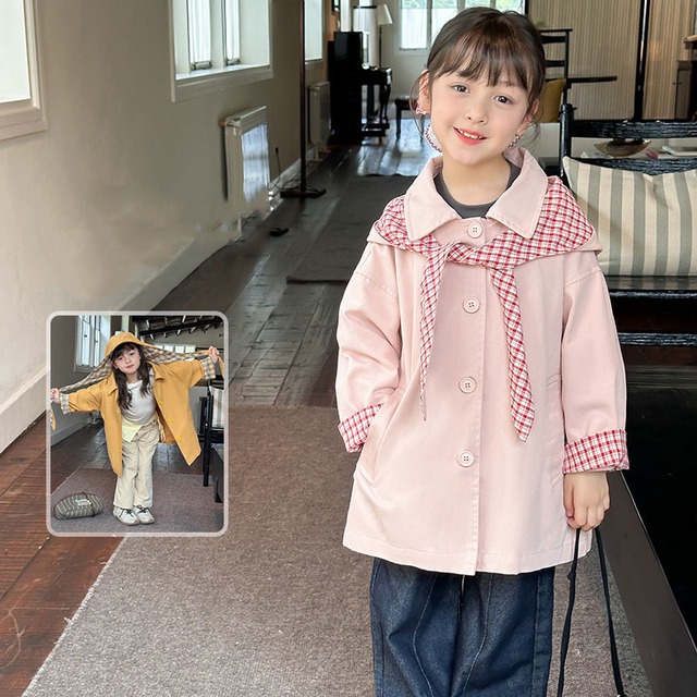 秋イギリス風チェックパッチケープコート