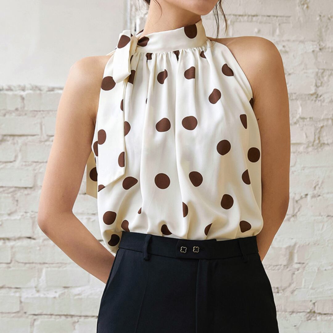 ドット柄×ホルターネック ノースリーブブラウス 00421