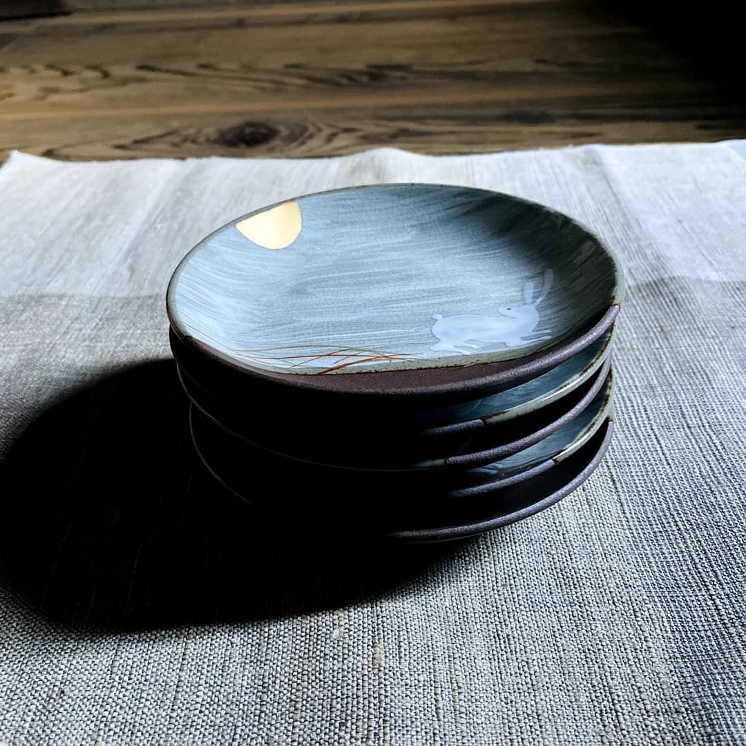 九谷焼 銘々皿5枚組 月とうさぎ | 陶器のむらやま