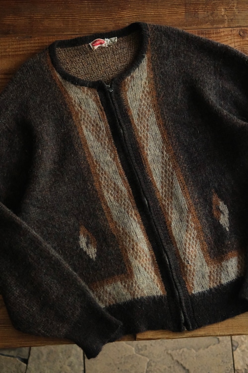 Utah／50's-60's Mohair25% Wool75% crew neck zip cardigan