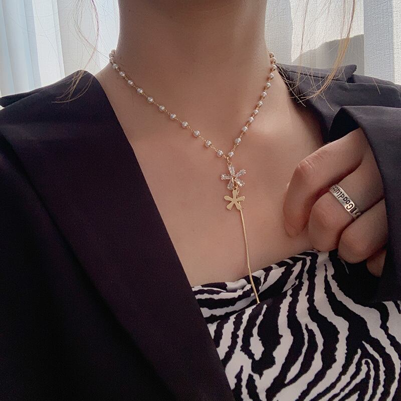 レッドパールFlowerデザイン ネックレス サマーチェーン レース 夏物 真珠 フラワーデザイン ブラック・アイド・ピーズ20920656730