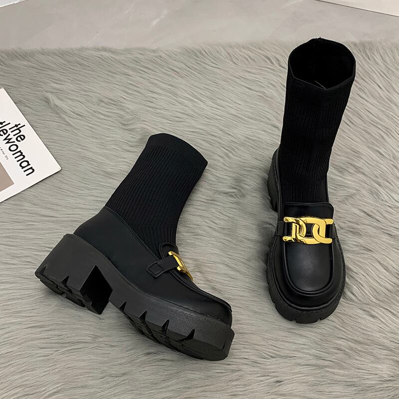 ショートブーツスプリングオータムレッドハイヒールブラック 靴 シューズ 春物 秋物 部族の婦人靴83020119498