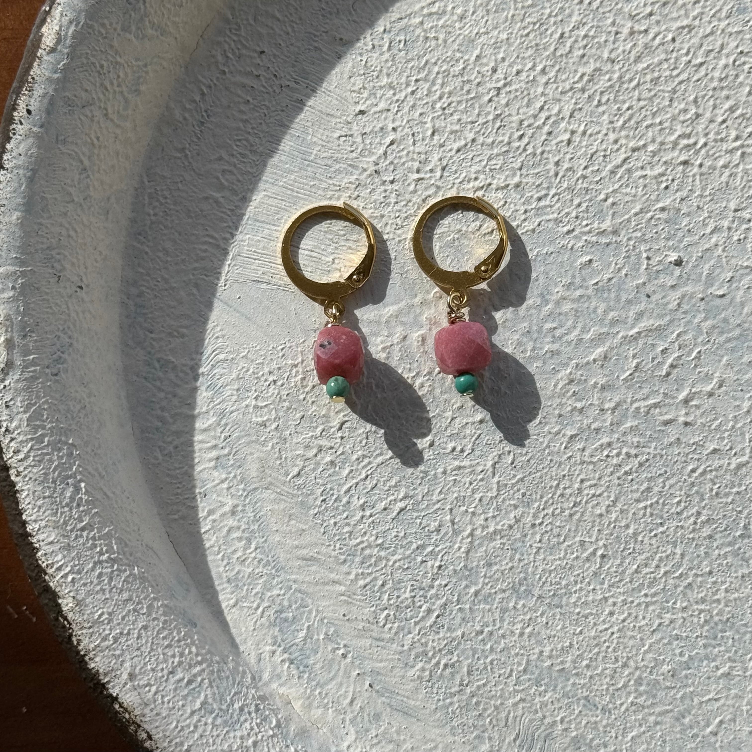 NC26036【サージカルステンレス:ゴールド】チューライト×ターコイズ ピアス