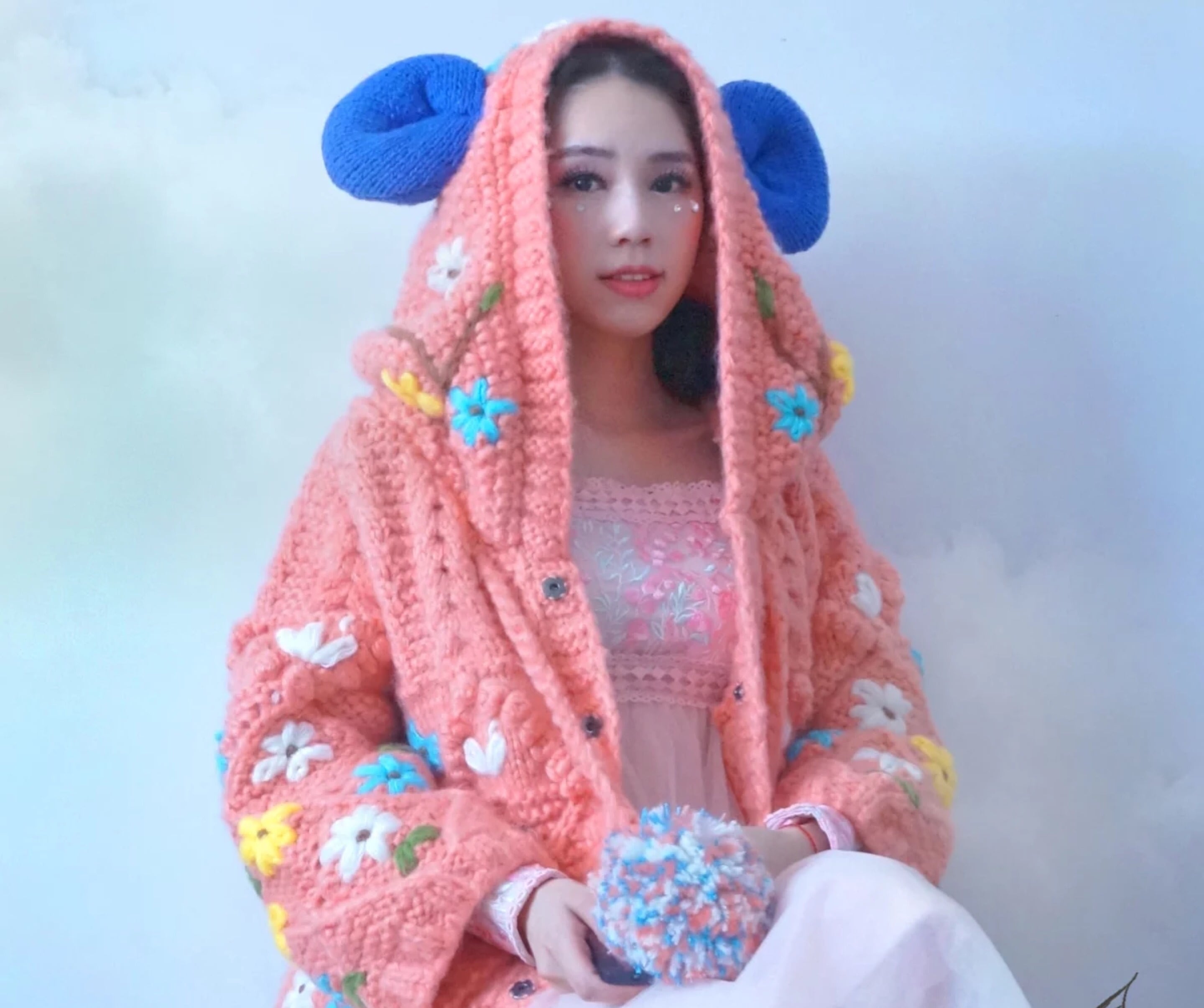 ☆コート フード ウール 毛糸 カーディガン オレンジ アニマル 帽子