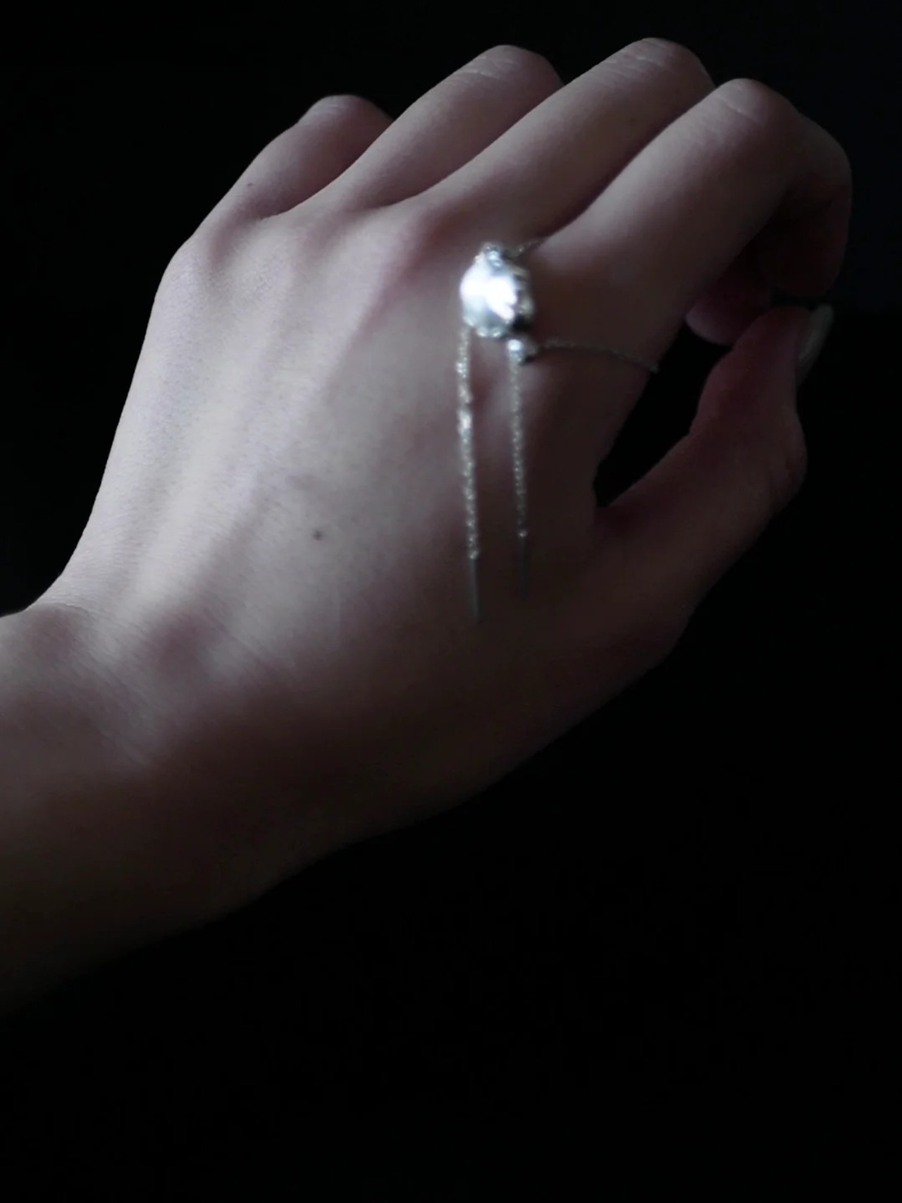 RITSUKO KARITA｜Chain onyx・crystal ring｜Silver925 チェーンリング オニキス・水晶