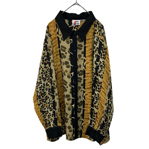『美品 VINTAGE KAKTUS PLUS Leopard Switching Pattern Big Silhouette Over Size Shirt』USED 古着 カクタスプラス レオパード 豹柄 切替 総柄 スイッチング ビッグシルエット  オーバー サイズ  シャツ
