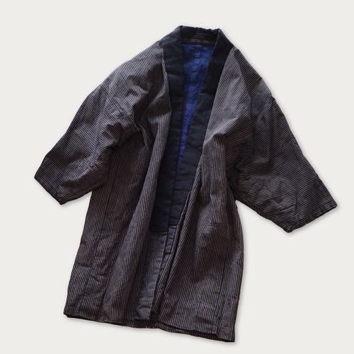 野良着 メンズ 着物 ジャケット 木綿 縞模様 昭和初期〜中期 ジャパンヴィンテージ ハンドメイド・リメイクにもお勧め