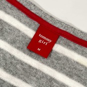 Tommy Girl トミーガール ボーダー コットン ニット カーディガン M/グレー×ホワイト レディース