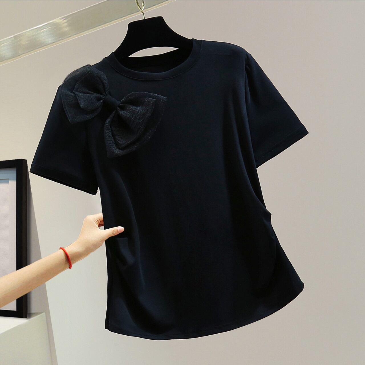 立体ビッグリボン付きクルーネックTシャツ SU1743