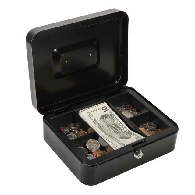 Jssmst（ジェスマット） 金庫 キーロック式 金属製 25x20x9cm A5サイズ GB001bl-xl (黒)