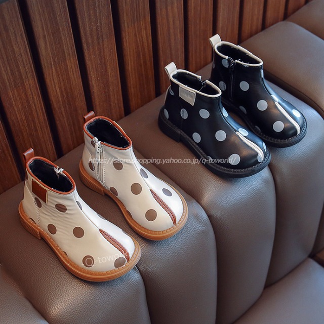 【13㎝-18㎝】ショートブーツ　ドット柄　ブーツ　女の子　靴　女の子　シューズ　韓国版 カジュアル　子供靴　キッズ靴　