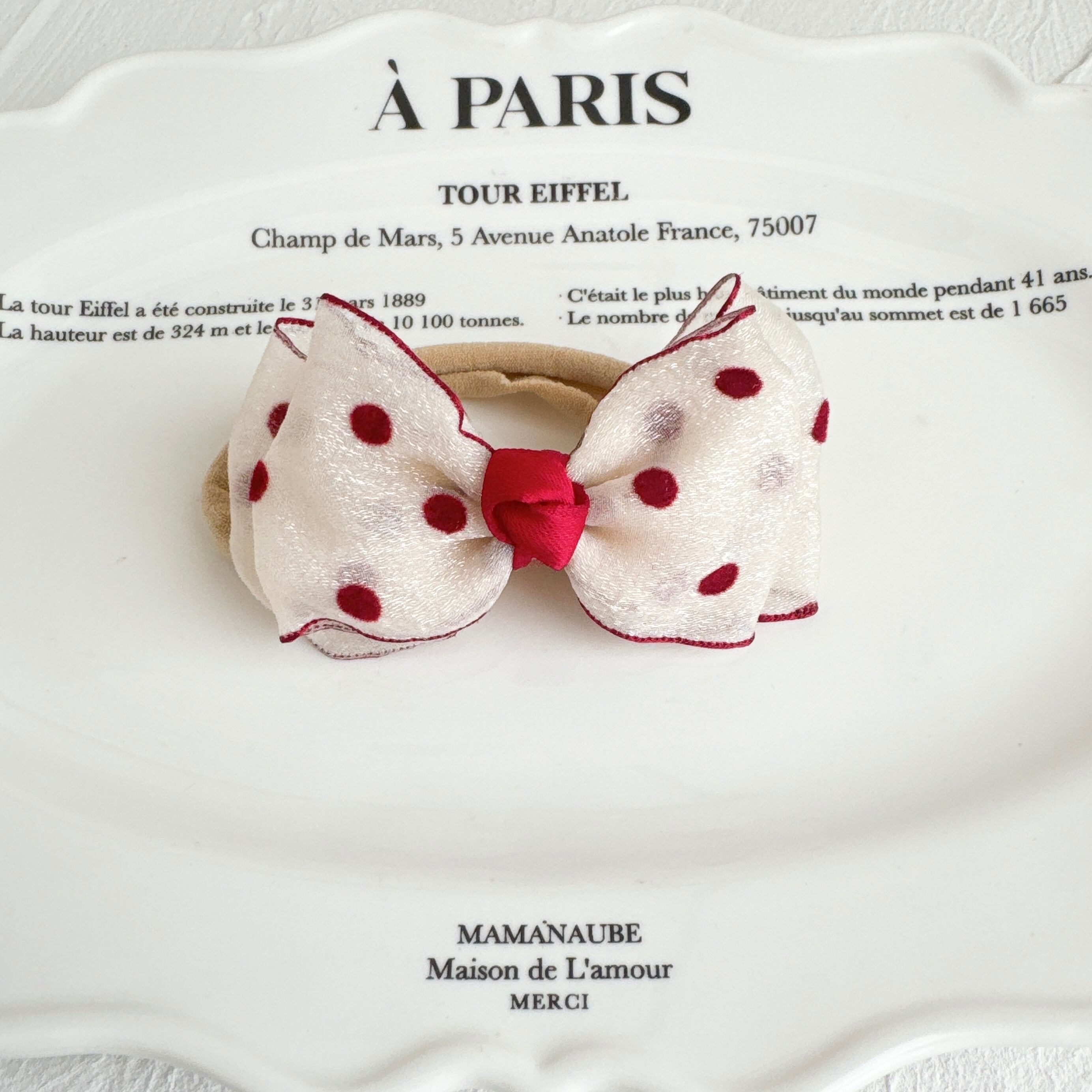 赤ドットふんわりシフォンリボンヘアバンド