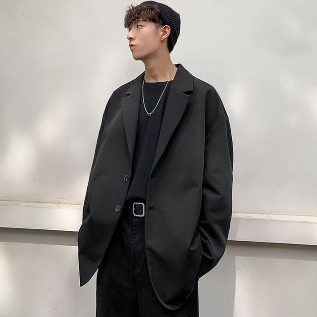 【予約販売】 メンズ テーラードジャケット アウター オーバーサイズ ビッグフォルム ベージュ ブラック こなれ感 トレンド 春 韓国 M/L/XL/2XL