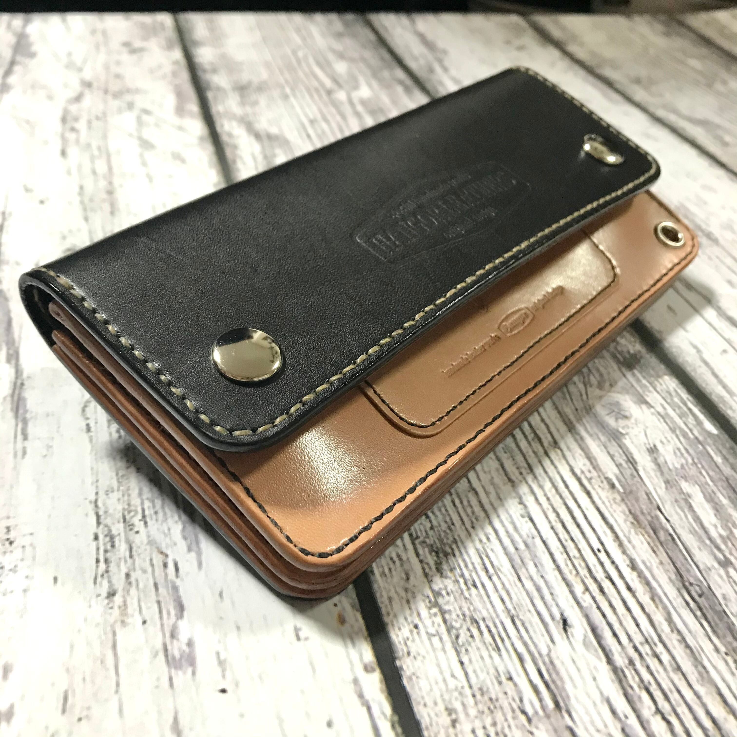 トラッカーウォレットTRUCKER WALLET スタンダードタイプ (サドルレザー・生成り・ブラック艶有) ／革小物／ハンドメイド／Hangor  Leathers