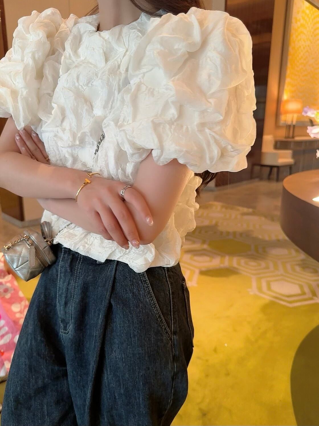 Popcorn blouse / white (6月上旬頃発送予定)