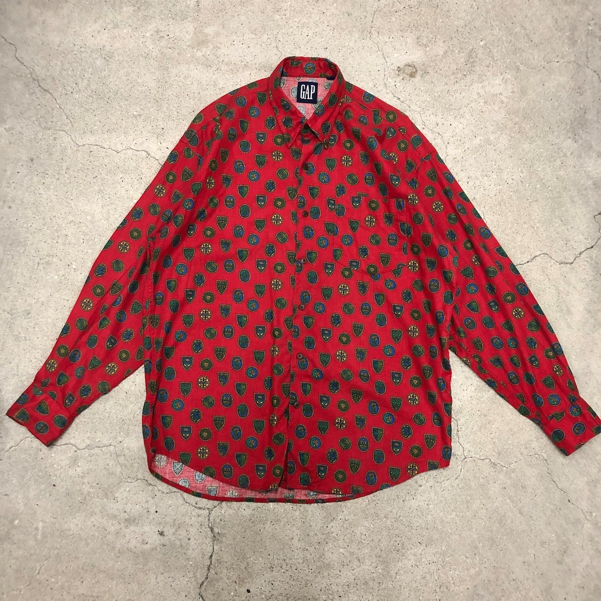 80s OLD GAP 総柄 長袖 シャツ レディース M 古着 80年代 ヴィンテージ オールド ギャップ コットン マルチカラー ポケット付き 総柄シャツ