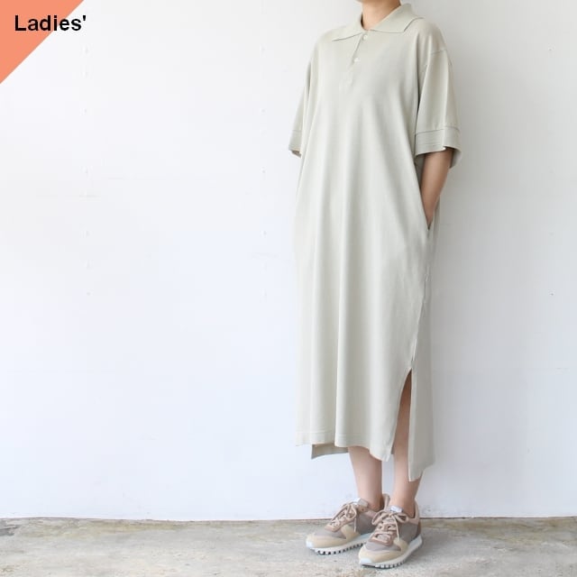 siora コットンリネン鹿の子ポロワンピース (Reed Gray)