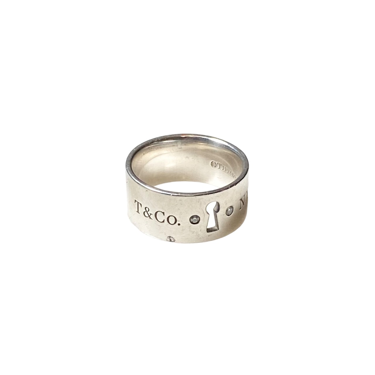 TIFFANY silver “Lock” ring set with 2P Diamonds