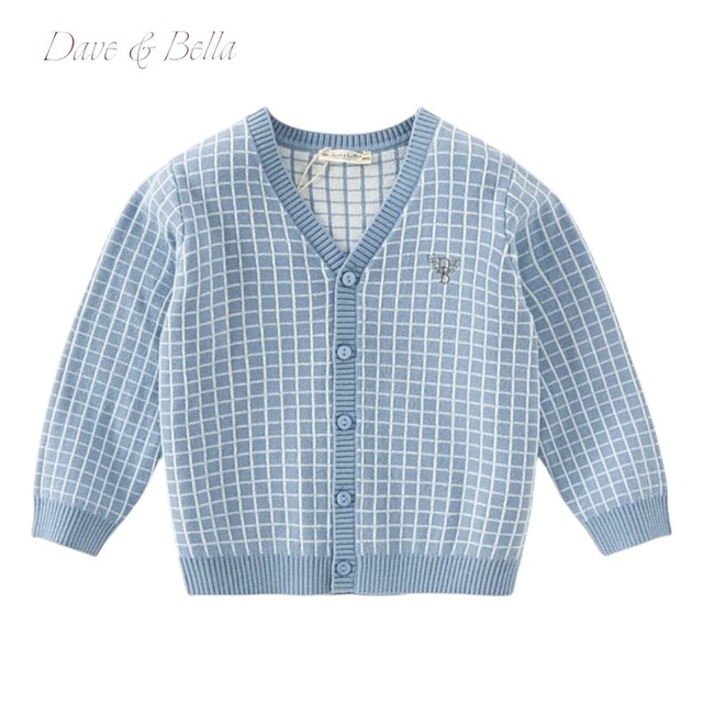 [Dave & Bella]  Blue gingham check V neck cardigan