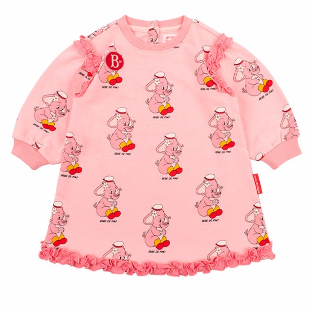 [BEBE DE PINO] All over pink elephant baby ruffle dress 正規品 韓国ブランド 韓国ファッション 韓国代行 韓国通販 ベベドピノ bebedepino 日本 店舗 韓国 子供服