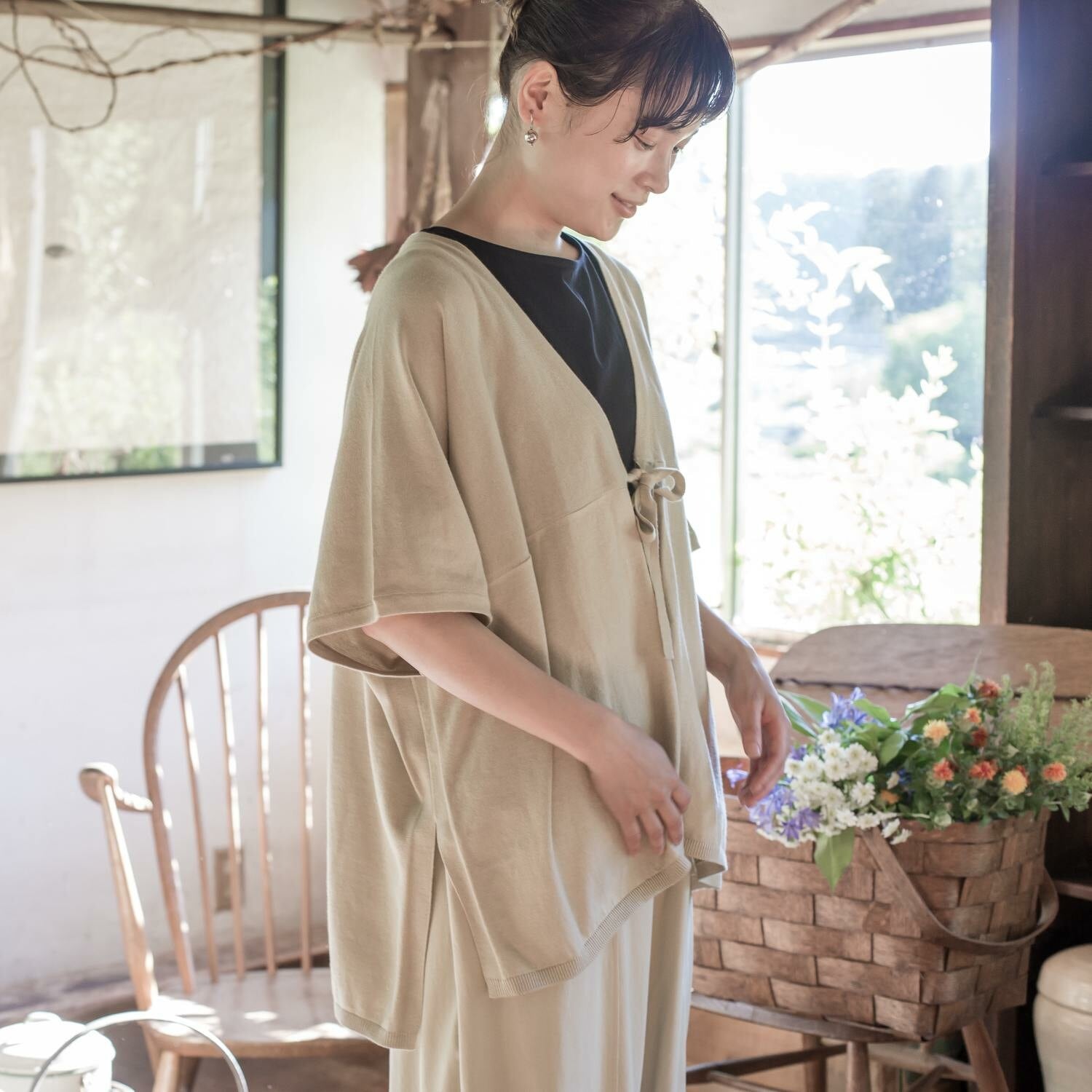 【sisam】フロントタイカーデ|オーガニックコットン